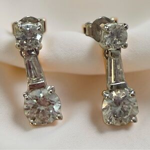 Diamonique DQ CZ 925 Sterling Silver 3 Stone Drop Dangle Earrings